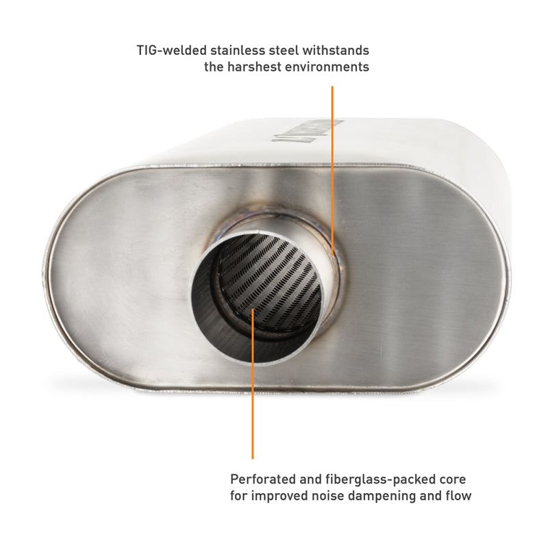Mishimoto Universal Muffler with 2.5-Inch Center Inlet/Outlet - Brushed Stainless Steel