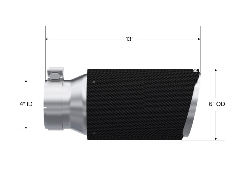 MBRP Universal Carbon Fiber Exhaust Tip - 6 Inch Outer Diameter, 4 Inch Inlet, 12 Inch Length, Angle Cut Design