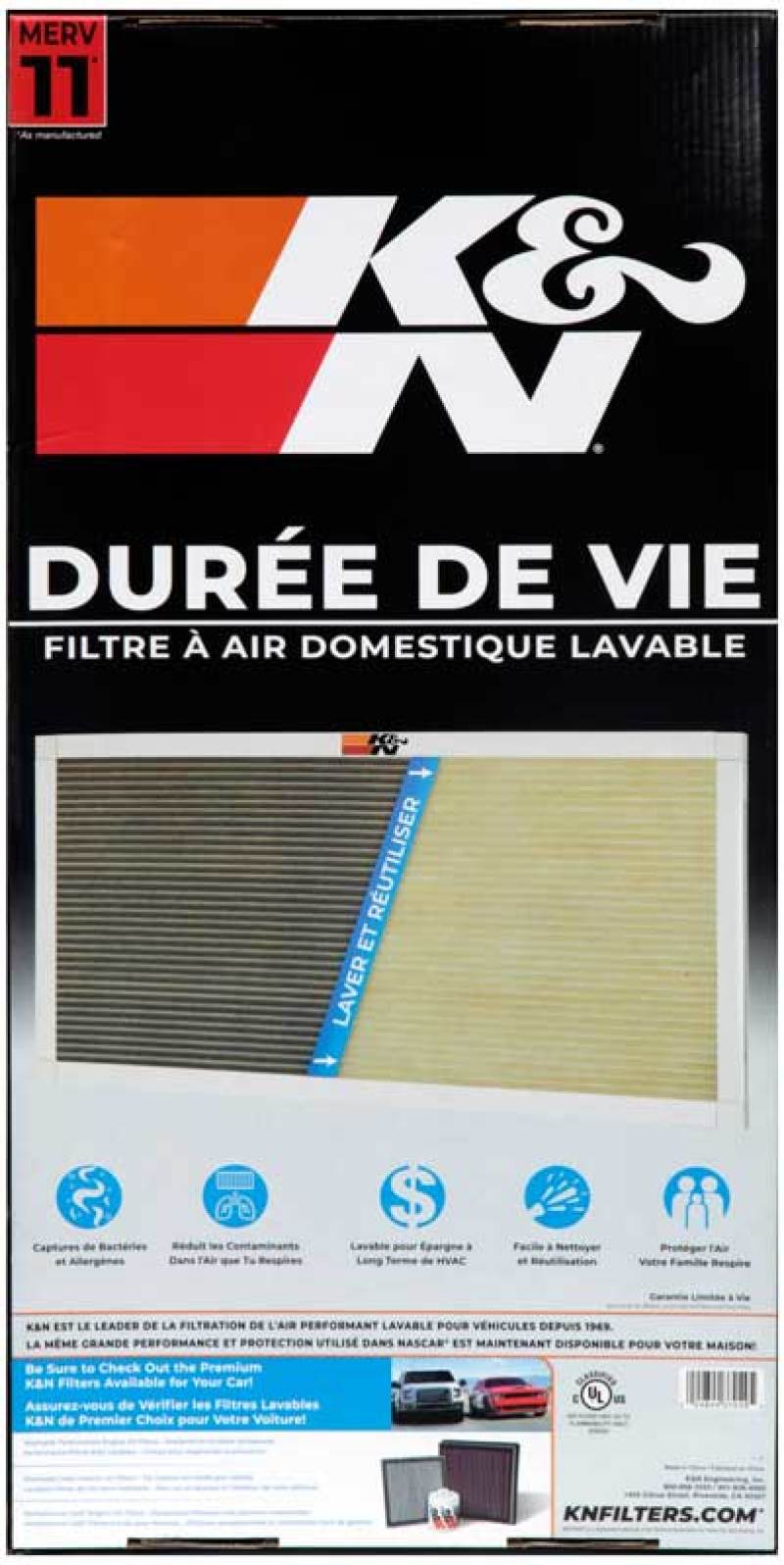 K&N HVAC Filter 12 x 24 x 1 Part HVC-11224 – Washable and Reusable Synthetic Pleated Air Filter for Home HVAC Systems