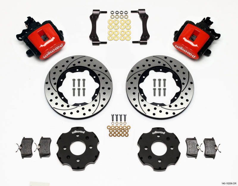 Wilwood Combination Parking Brake Rear Kit 11 inch Drilled Red Civic / Integra Disc - Part Number 140-10206-DR