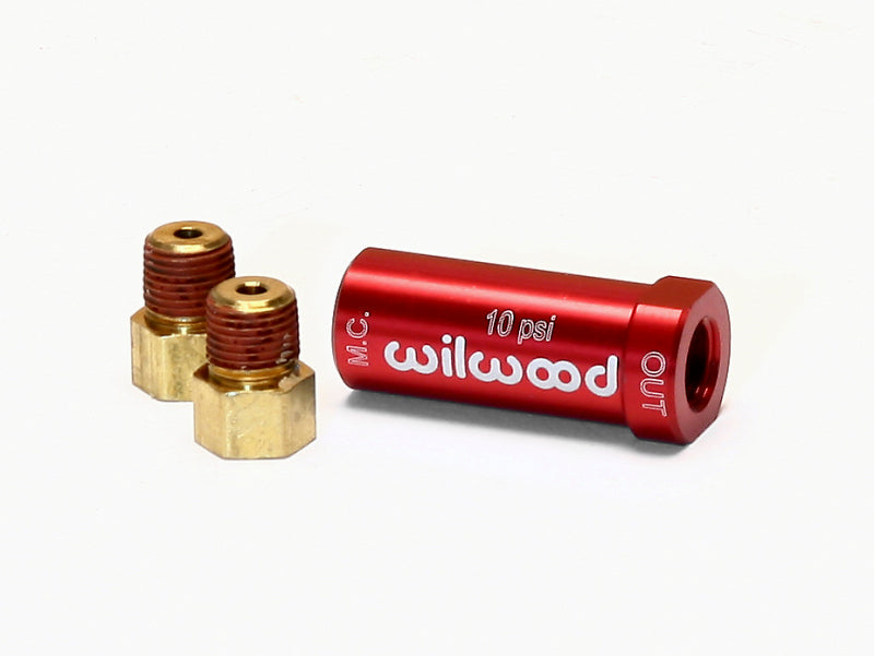 Wilwood Residual Pressure Valve - New Style with Fittings - 10 psi for Drum Brakes - Red