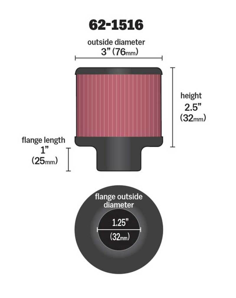 K&N Engineering 62-1516 Crankcase Vent Filter with Chrome Top and Heat Shield for Classic and Racing Engines