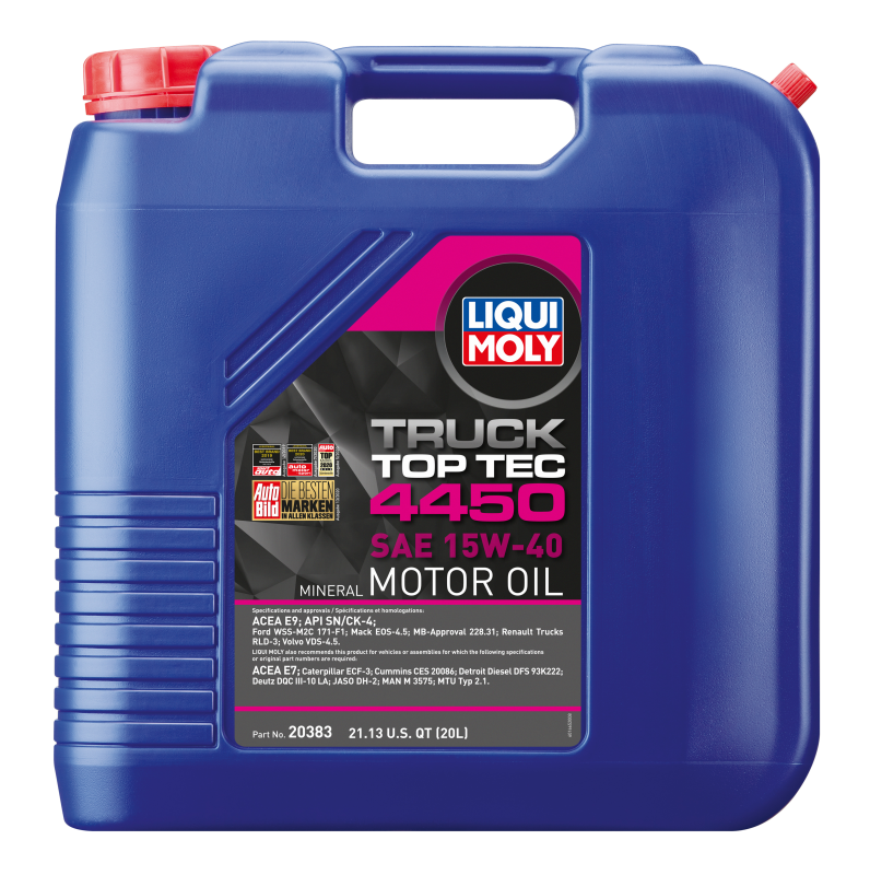 LIQUI MOLY 20L Top Tec Truck 4450 SAE 15W-40 Heavy-Duty Diesel Engine Oil for Modern Engines