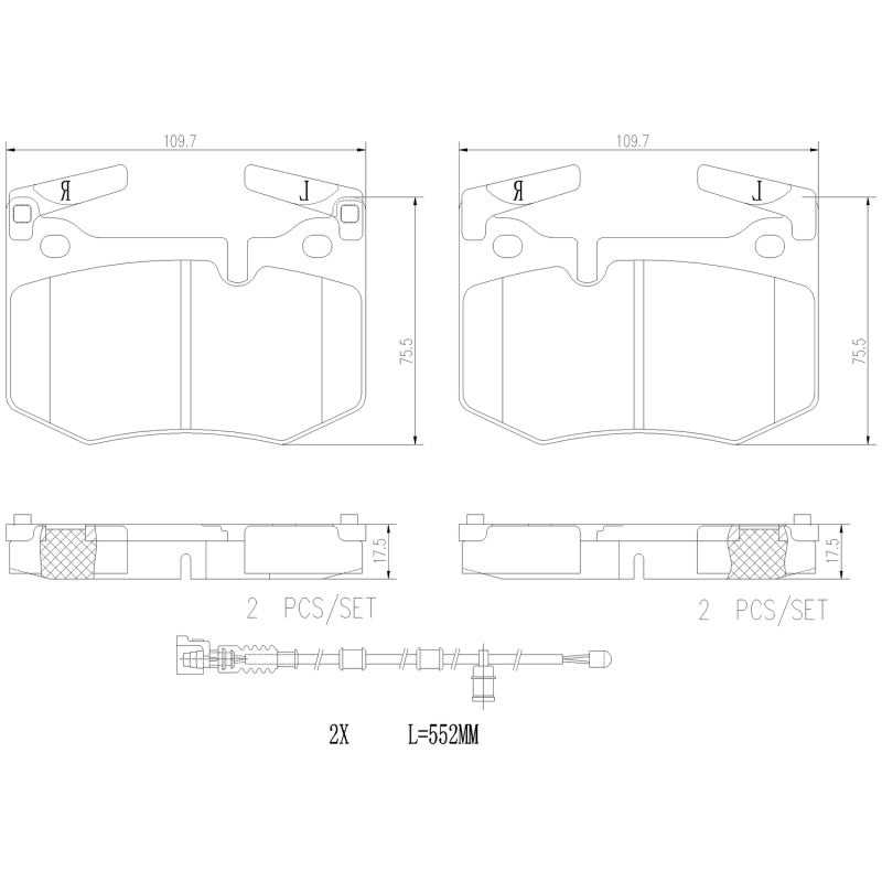 Brembo OE P83164N Rear Brake Pad for Lexus RC F and GS F (2016-2020)