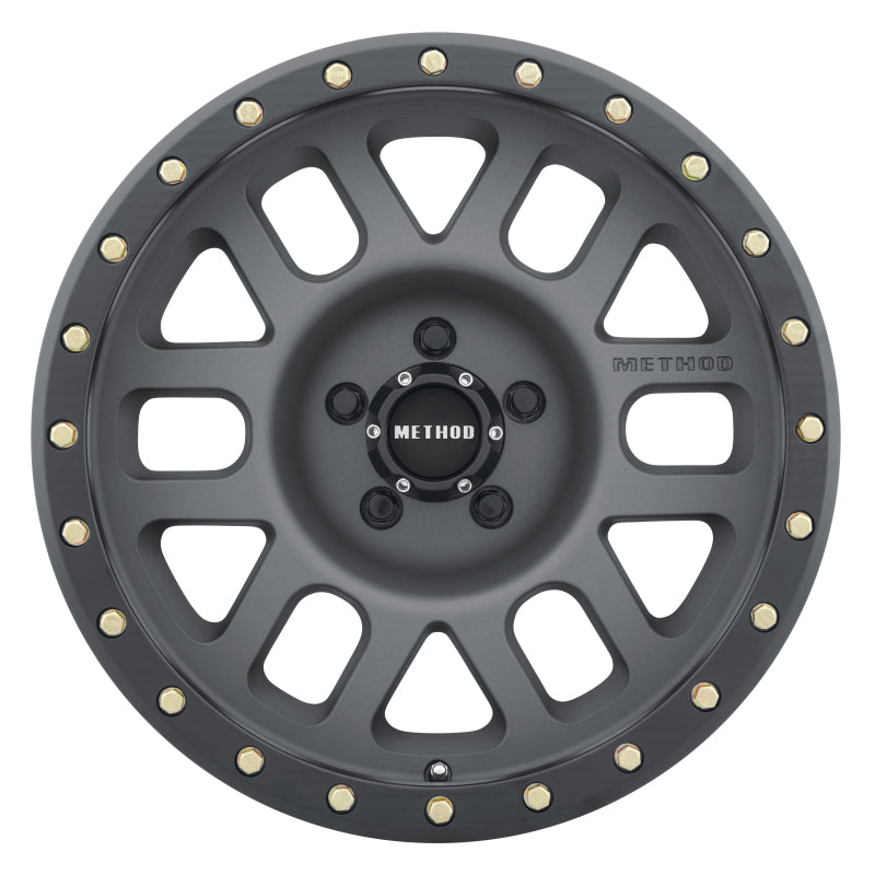 Method MR309 Grid 17x8.5 Inch Titanium and Black Street Loc Wheel with 5x5 Bolt Pattern and 94mm Hub Bore