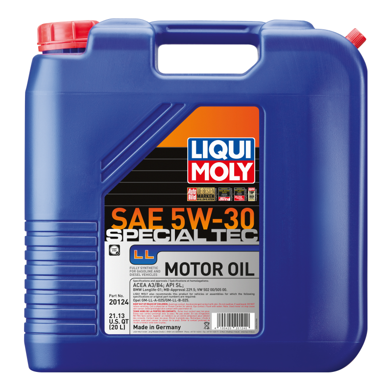 Liqui Moly 20L Special Tec LL Motor Oil SAE 5W30 – Fully Synthetic All-Season Engine Oil for Gasoline and Diesel Vehicles