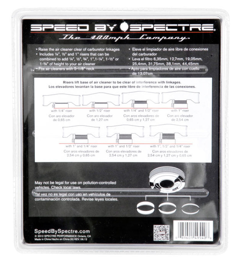 Spectre Air Cleaner Riser Kit - Black for 5-1/8 Inch Diameter Air Cleaners and Carbs