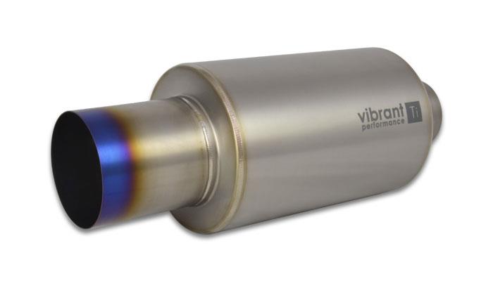 Vibrant Titanium Muffler with Straight Cut Burnt Tip – 2.5-inch Inlet and Outlet, CP1 Grade Titanium