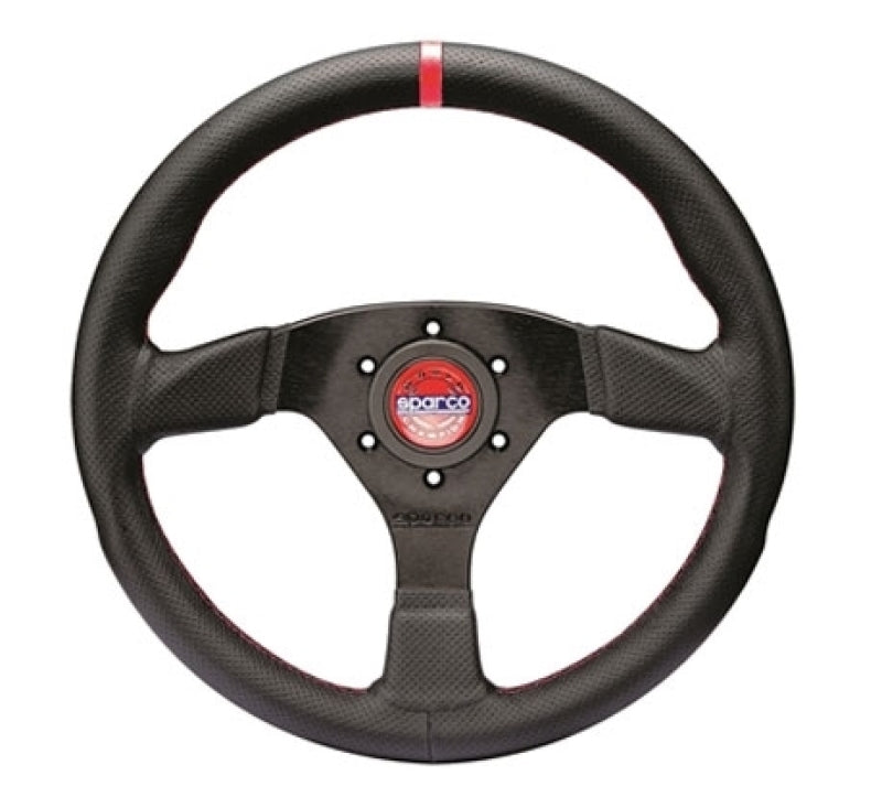 Sparco R383 Champion Black Leather Steering Wheel with Red Stitching