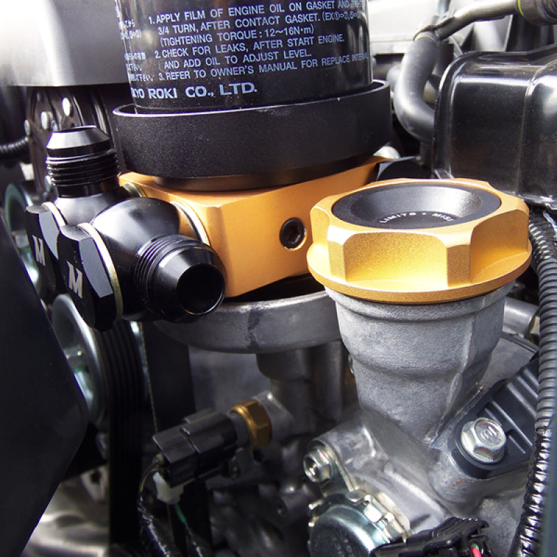 Mishimoto Oil Sandwich Plate with Rear-Mounted Thermostat for Enhanced Engine Temperature Control