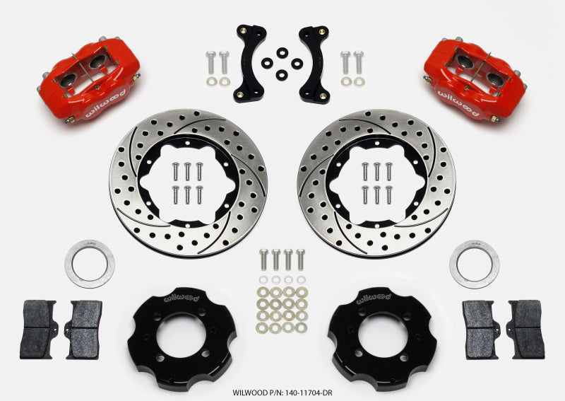 Wilwood Forged Dynalite Front Hat Brake Kit for 2001-2003 Mazda Miata – 11-inch Drilled Rotors with Red Finish
