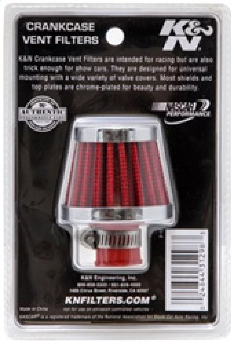 K&N Engineering 62-1600RD Crankcase Vent Filter with Chrome Top and Base for Classic and Racing Applications