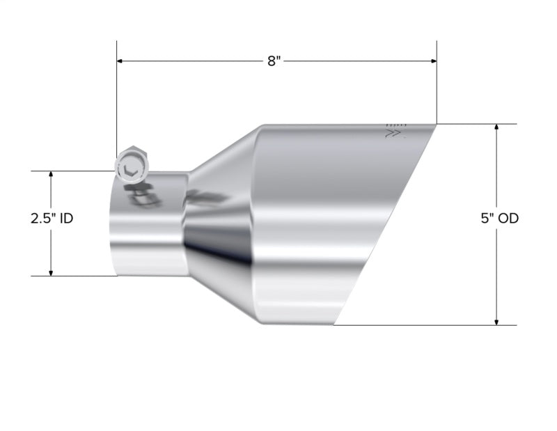 MBRP T304 Stainless Steel Exhaust Tip 2.5 Inch Inlet, 5 Inch Outlet, 8 Inch Length - Angle Cut Dual Wall Design