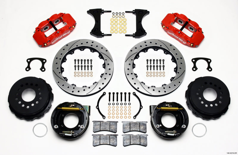 Wilwood Narrow Superlite 4R Rear Parking Brake Disc Kit with 12.88-Inch Rotors and Red Finish for Ford Muscle Cars – Part Number 140-9219-DR