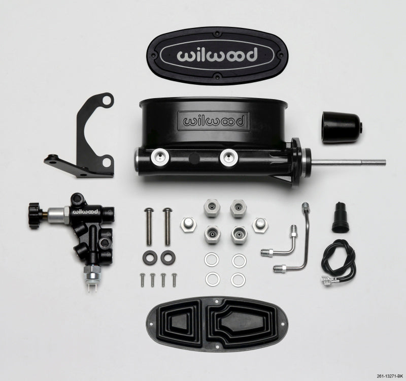 Wilwood HV Tandem Master Cylinder Kit with Proportioning Valve and Mounting Hardware – 7/8 Inch Bore, Black Finish