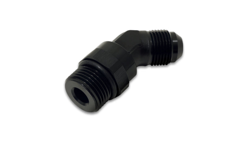 Vibrant -6AN Male Flare to Male -6AN ORB Swivel 45 Degree Adapter Fitting in Black Anodized Aluminum