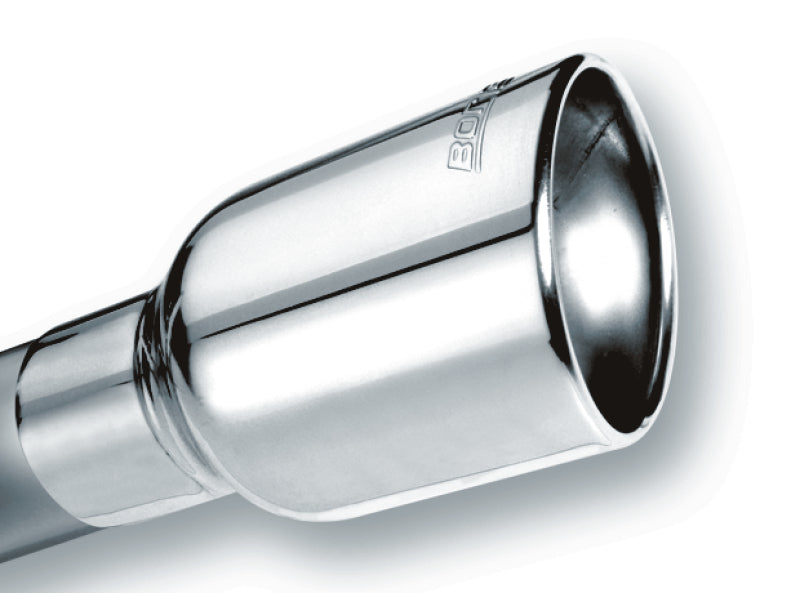 Borla Universal Polished Exhaust Tip with Clamp, 2.5 Inch Inlet, 4.25 x 3.5 Inch Oval Outlet, Single Rolled-Edge Angle-Cut - Part Number 20155
