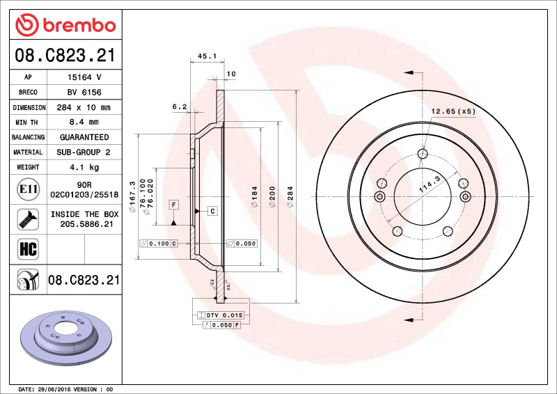 Brembo OE UV Coated Rear Rotor for Mercedes-Benz GLE350 (2021-2022) - Part #08.C823.21