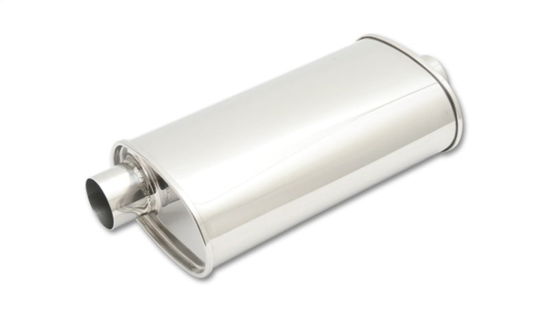 Vibrant StreetPower Oval Muffler with 3-inch Inlet and Outlet - 15 Inch Length, Offset Center, Stainless Steel Performance Exhaust