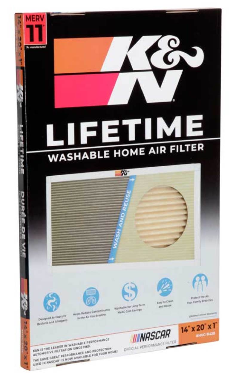 K&N HVAC Filter 14 x 20 x 1 - Washable, Reusable MERV 11 Pleated Synthetic Filter for Home HVAC Systems