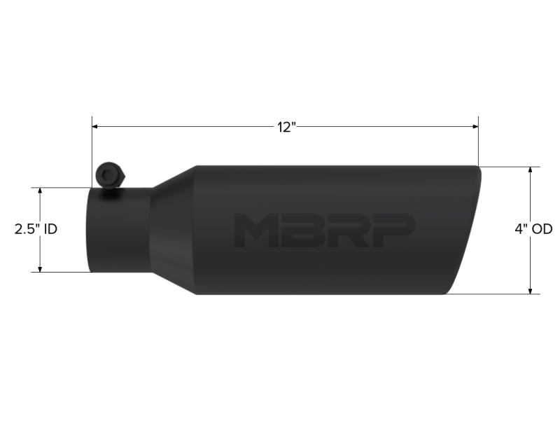 MBRP Universal Exhaust Tip 4-inch O.D. Black Coated Angled Rolled End with 2.5-inch Inlet and 12-inch Length