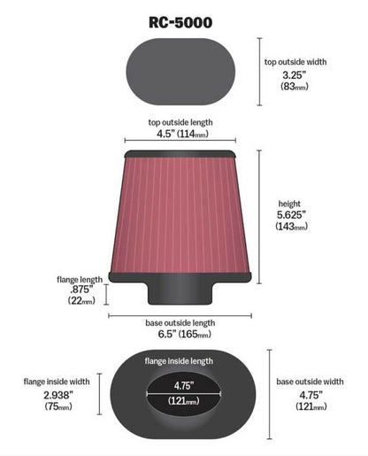 K&N Engineering RC-5000 Universal Chrome Air Filter for GM TPI Custom - Oval Flange