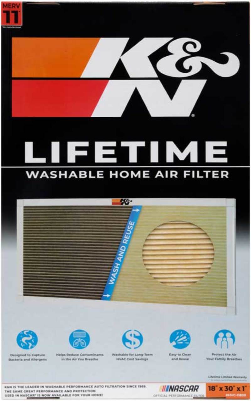 K&N HVAC Filter 18 x 30 x 1 - Reusable Pleated Synthetic Air Filter with MERV 11 Rating