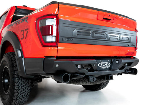 Addictive Desert Designs Stealth Fighter Raptor Rear Bumper for 2021-2023 Ford F-150, Hammer Black with Satin Black Panels
