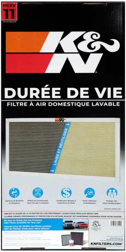 K&N HVAC Filter 12 x 24 x 1 Part HVC-11224 – Washable and Reusable Synthetic Pleated Air Filter for Home HVAC Systems