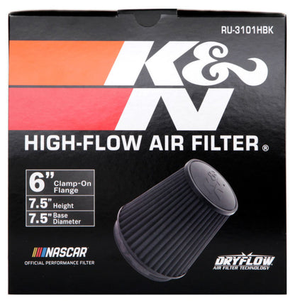 K&N Engineering RU-3101HBK Black Universal Rubber Round Tapered Air Filter - 6 inch Flange, 8 inch Height