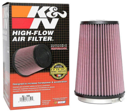 K&N Engineering Universal Clamp-On Air Filter (Part Number RU-1008) – 4.5 inch Flange, 5-7/8 inch Base, 4.5 inch Top, 8-3/8 inch Height
