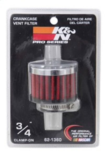 K&N Engineering 62-1360 3/4 Inch ID 2 Inch OD Clamp-On Crankcase Vent Filter for Automotive Applications