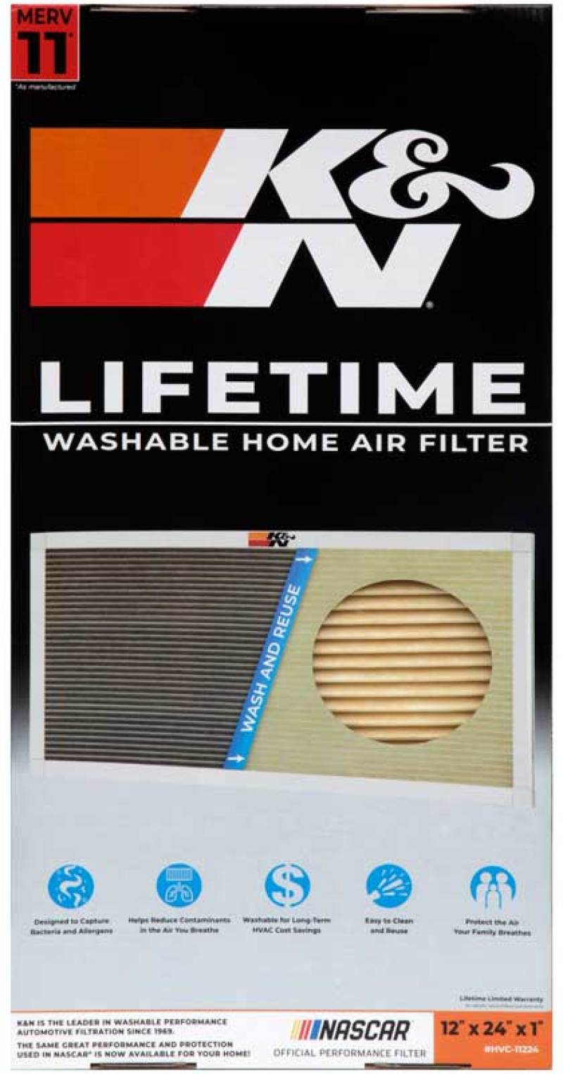 K&N HVAC Filter 12 x 24 x 1 Part HVC-11224 – Washable and Reusable Synthetic Pleated Air Filter for Home HVAC Systems