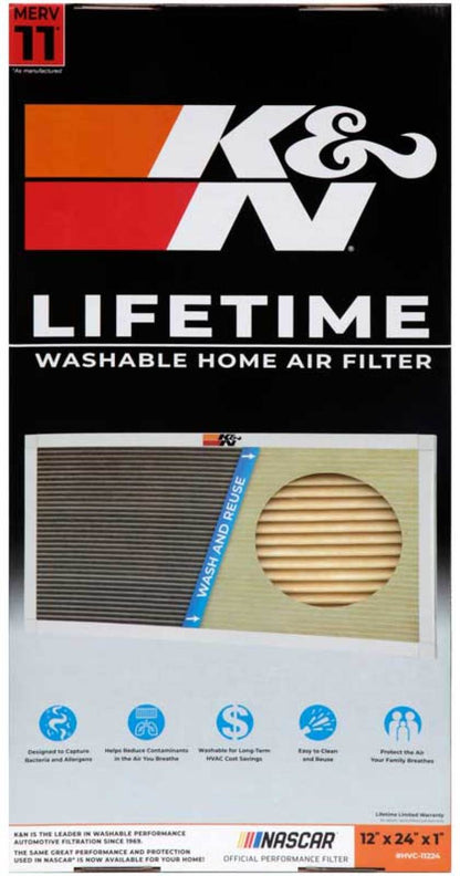 K&N HVAC Filter 12 x 24 x 1 Part HVC-11224 – Washable and Reusable Synthetic Pleated Air Filter for Home HVAC Systems