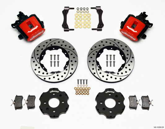 Wilwood Combination Parking Brake Rear Kit 11 inch Drilled Red Civic / Integra Disc - Part Number 140-10206-DR
