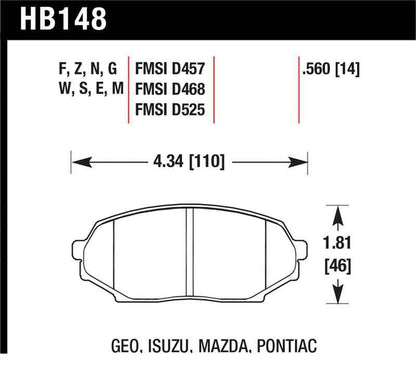 Hawk 89-93 Miata Blue 9012 Race Front Brake Pads D525