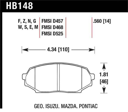 Hawk 89-93 Miata Blue 9012 Race Front Brake Pads D525