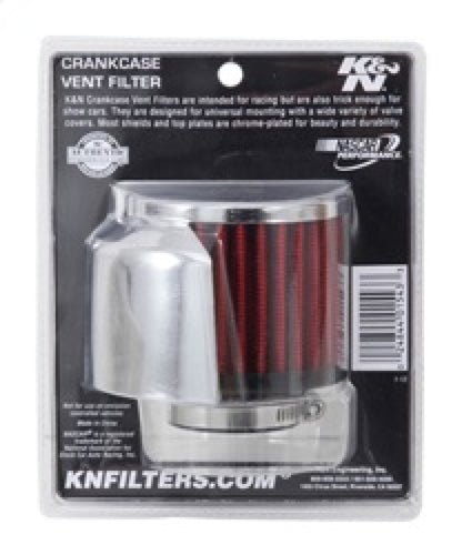 K&N Engineering 62-1513 Clamp-On Crankcase Vent Filter with Chrome Top and Deflector Shield