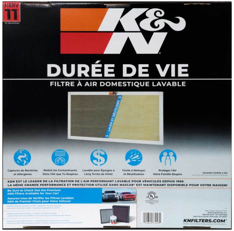 K&N HVAC Filter 20 x 20 x 1 - Reusable Pleated Synthetic Air Filter with MERV 11 Rating