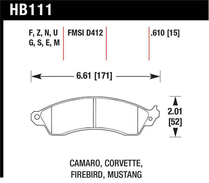 Hawk 94-04 Mustang Cobra / 88-96 Corvette / 88-92 Camaro w/HD Brakes Front Blue 9012 Race Brake Pads