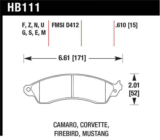 Hawk 94-04 Mustang Cobra / 88-96 Corvette / 88-92 Camaro w/HD Brakes Front Blue 9012 Race Brake Pads