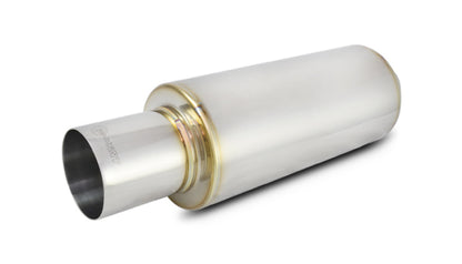 Vibrant TPV Turbo Round Muffler with 4-inch Tip and 3-inch Inlet – High-Performance Stainless Steel Exhaust for Race-Inspired Vehicles