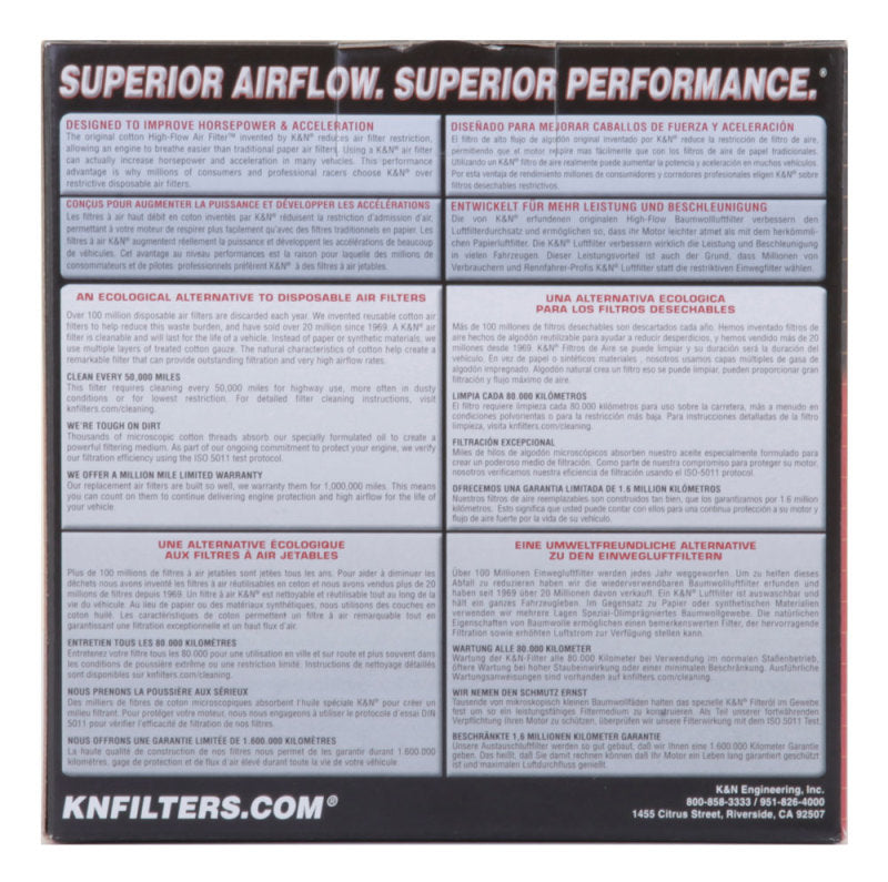 K&N Engineering Universal Custom Air Filter – Round 1.625 inch Flange, 1.625 inch ID, 2.75 inch Height