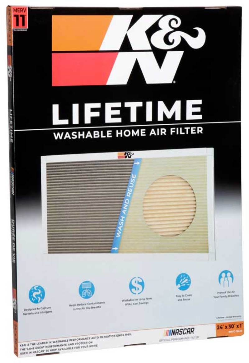 K&N Engineering HVAC Filter 24 x 30 x 1 – Washable and Reusable Pleated Synthetic Air Filter with MERV 11 Rating
