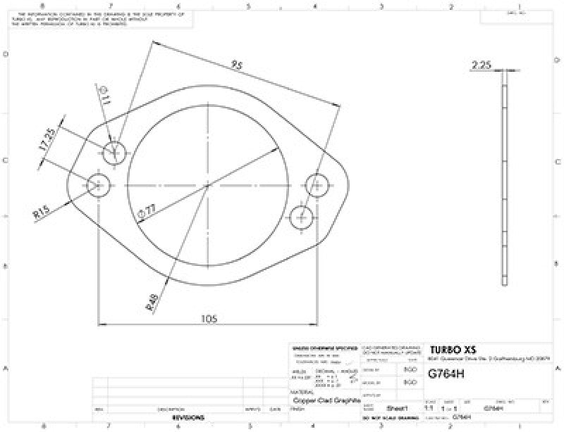 Turbo XS 4 Hole 3-inch Gasket with 105mm Center-to-Center for Subaru Impreza (Part G764H)