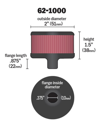 K&N Engineering 62-1000 Steel Base Crankcase Vent Filter with 3/8 Inch Tube