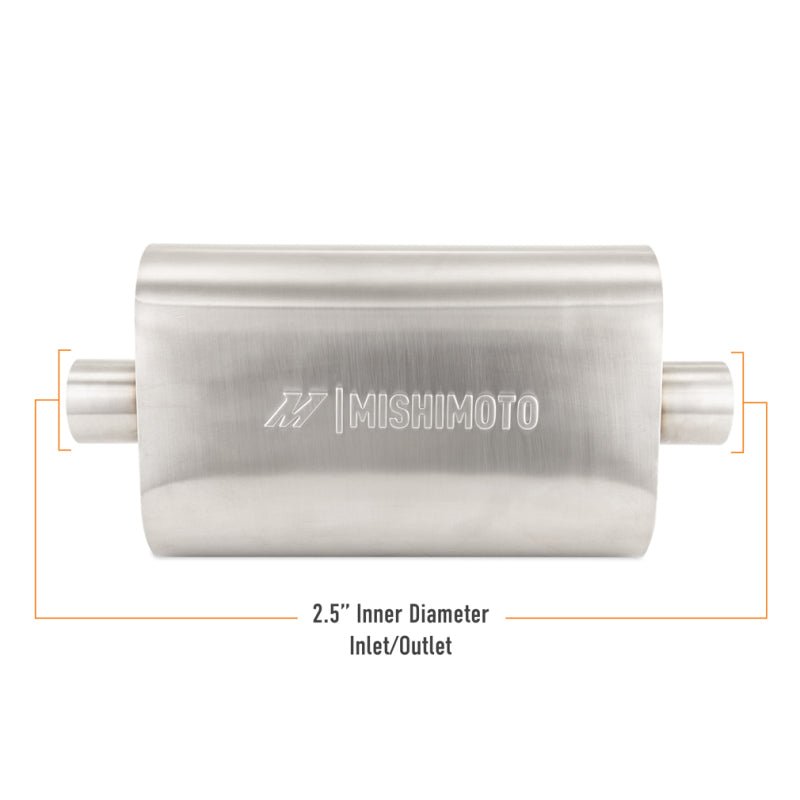 Mishimoto Universal Muffler with 2.5-Inch Center Inlet/Outlet - Brushed Stainless Steel