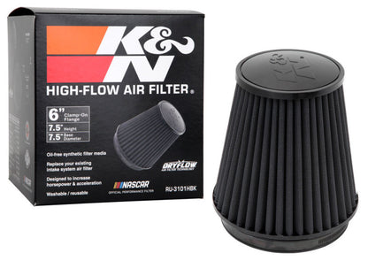 K&N Engineering RU-3101HBK Black Universal Rubber Round Tapered Air Filter - 6 inch Flange, 8 inch Height