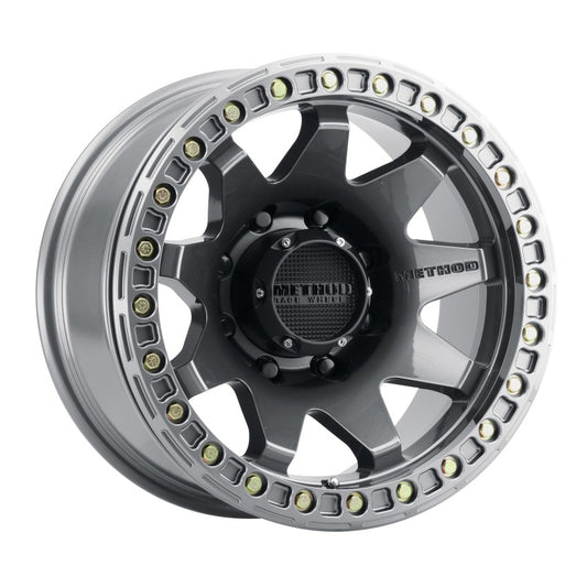 Method MR108 17x9 Inch Beadlock Wheel with Titanium Finish - 8x6.5 Bolt Pattern, -44mm Offset, 130.81mm Hub Bore