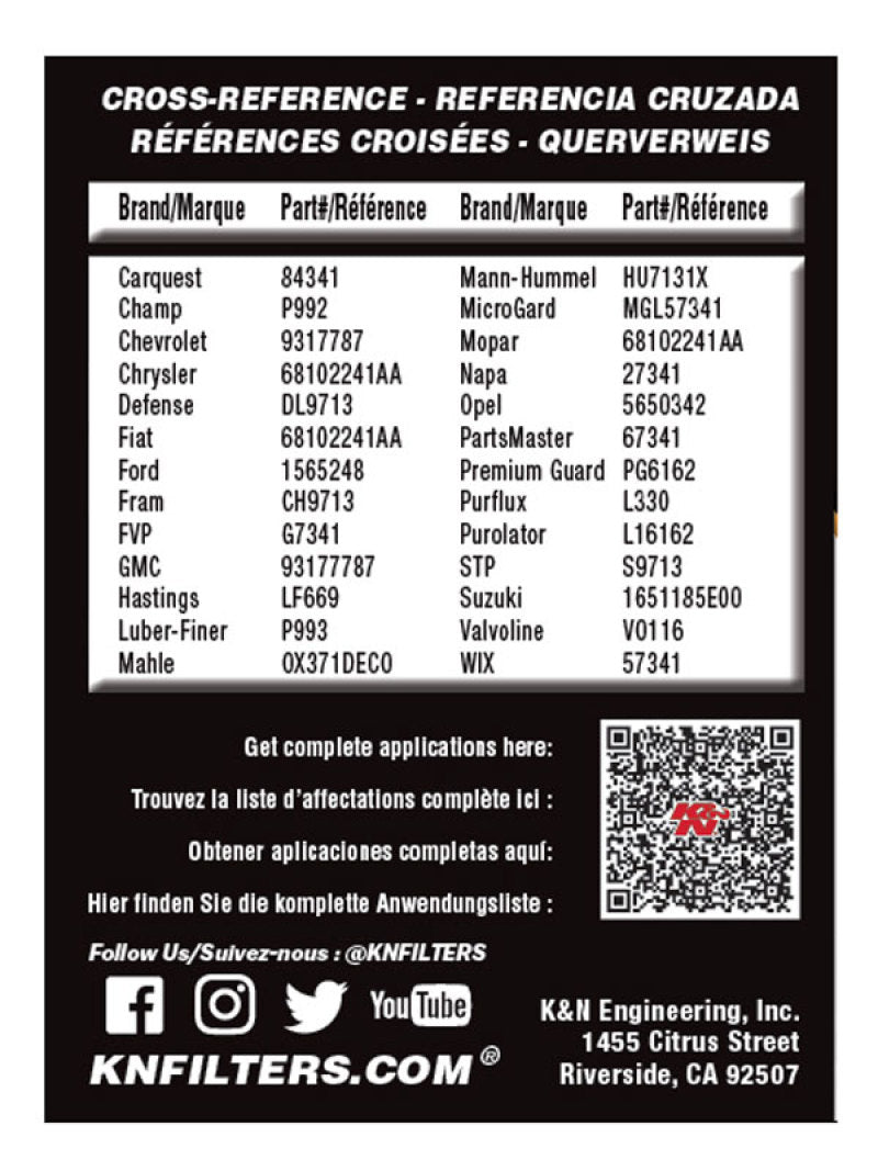 K&N Engineering HP-7041 Performance Oil Filter for 2012-2015 Fiat 500 and Jeep Renegade 1.4L L4 Gas Engines